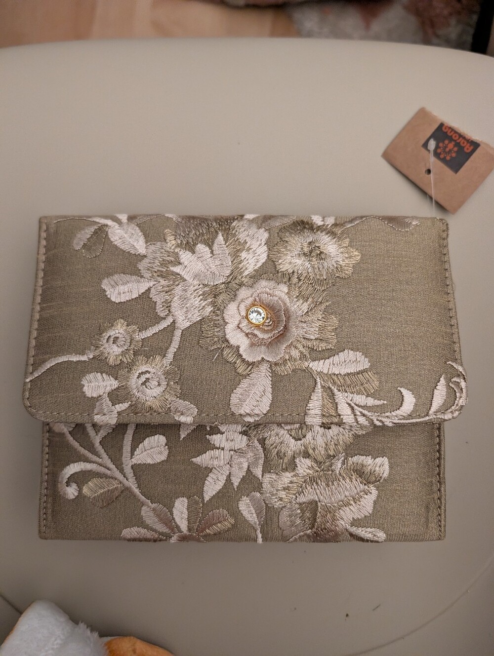Aarong Elegant Floral Embroidered Clutch - Champagne